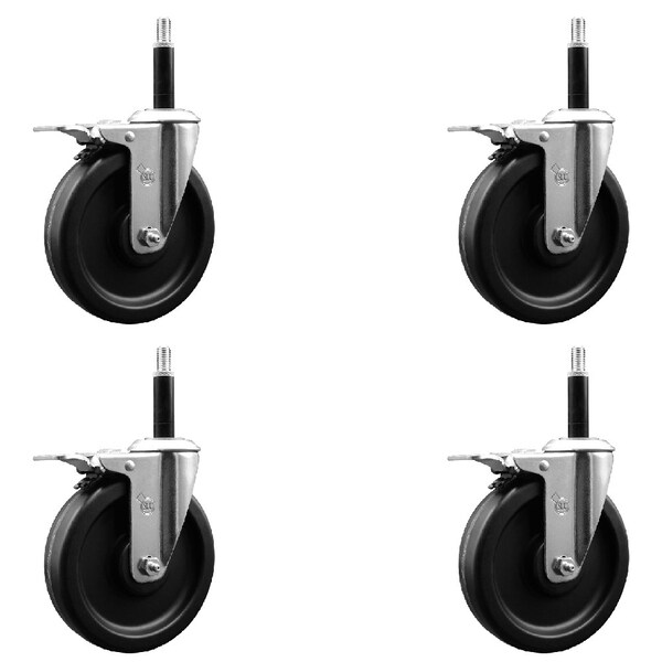 6'' Phenolic Swivel 3/4'' Expanding Stem Caster Set Total Lock Brake, 4PK